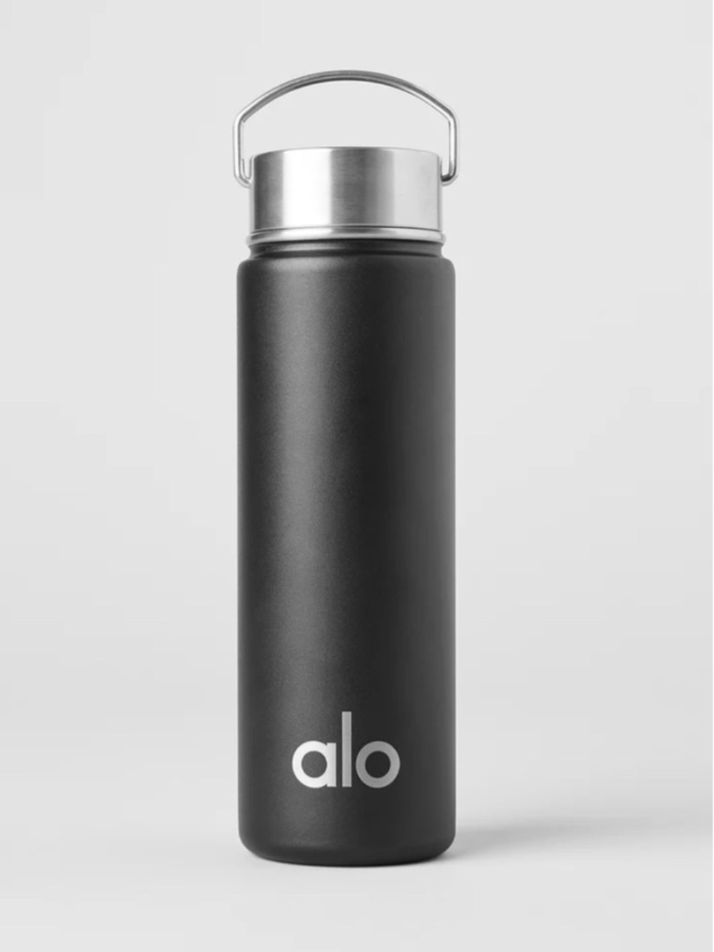Alo Matte Black Stainless Water Bottle with Silver Cap
